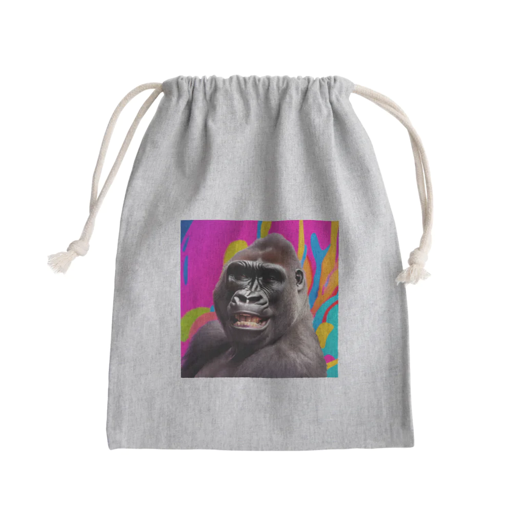 ユニーク・キュートの笑顔のゴリラさん Mini Drawstring Bag