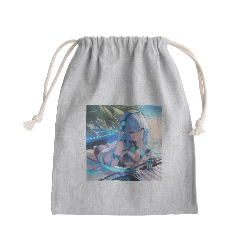 シロクマペンギンのエルフのサイバーピアニストの夏休み Mini Drawstring Bag