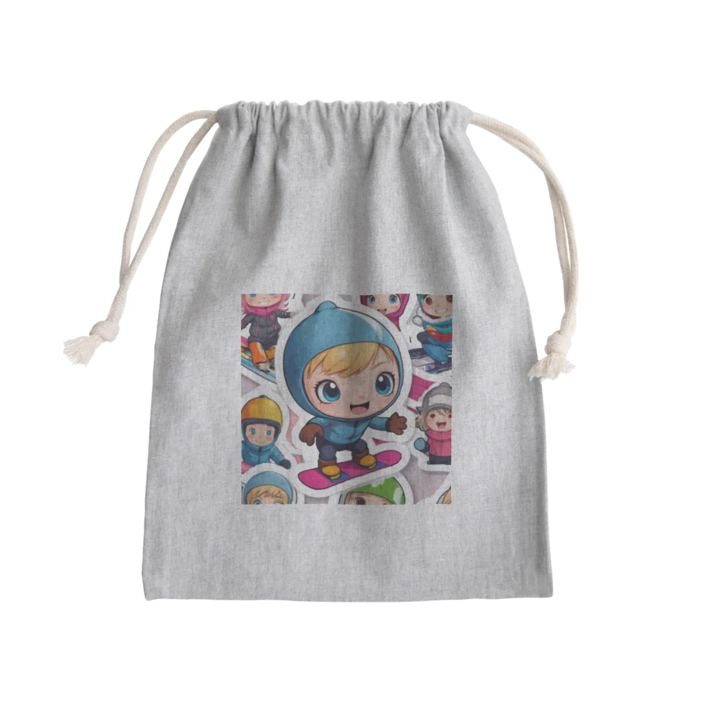 m222web-shopのスノーボードとキャラクターたちのイラストグッズ Mini Drawstring Bag