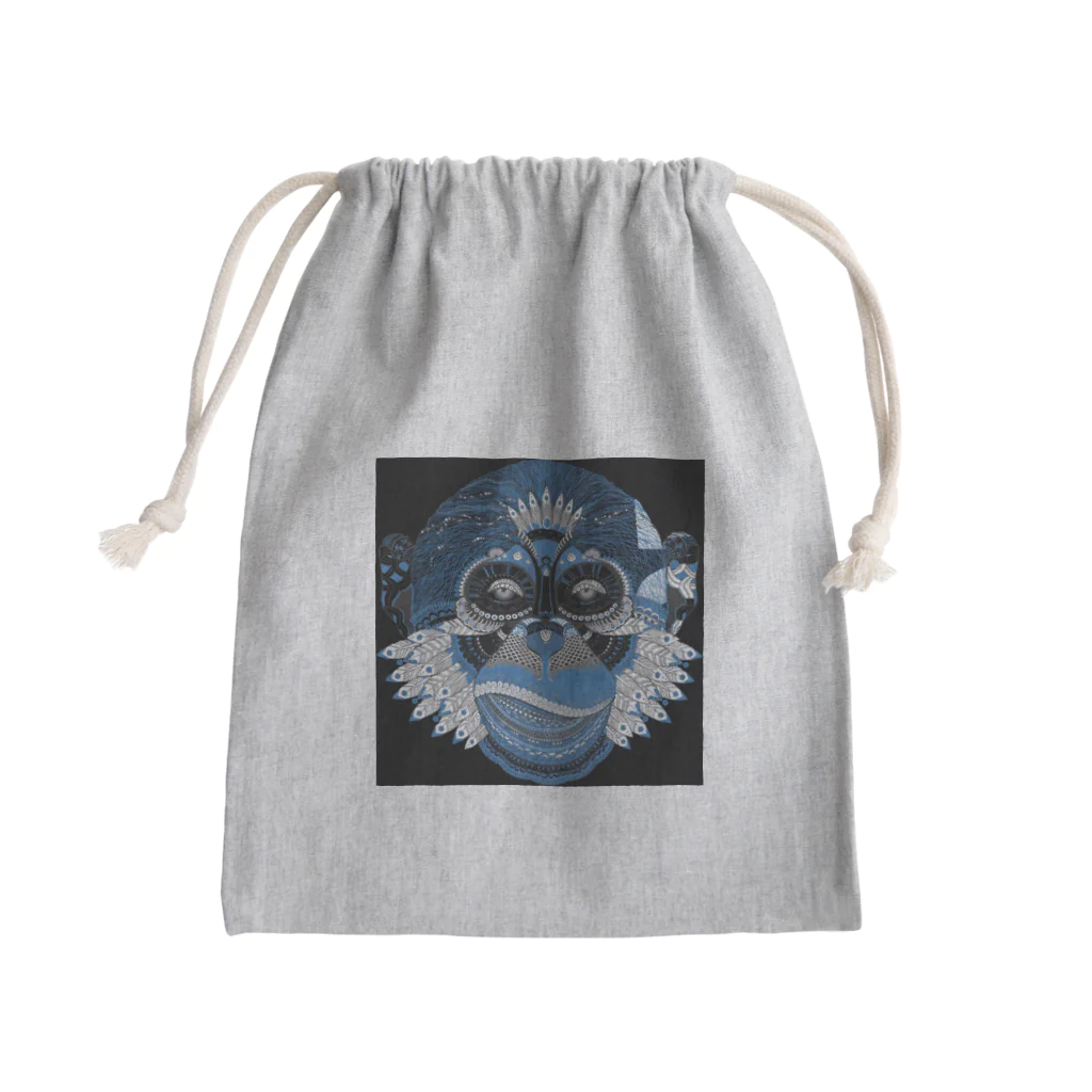 ゴールドエンジェルの青猿アート Mini Drawstring Bag