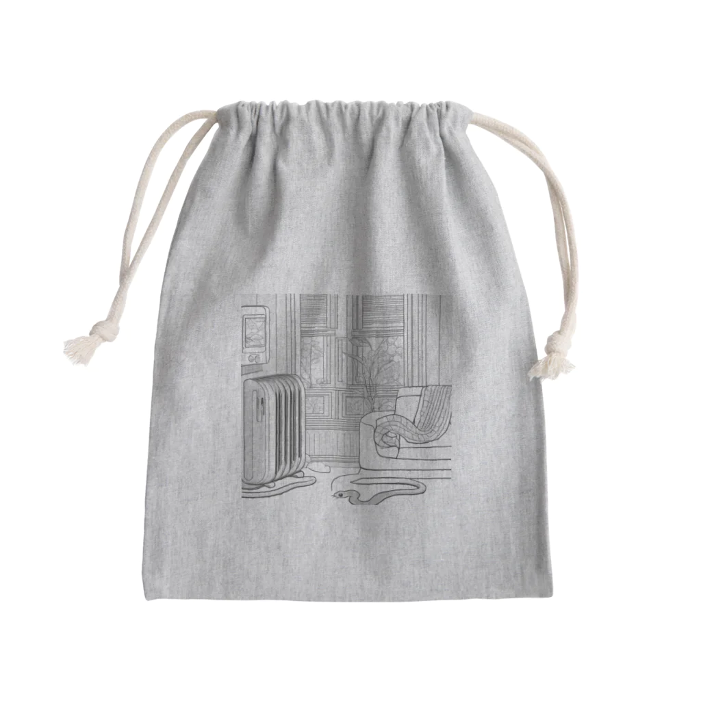 Sunbathingの暖房の前でまったりと寝そべりながら冬を喜んでいる蛇 Mini Drawstring Bag