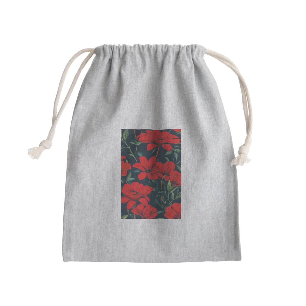 モノクロの赤花 Mini Drawstring Bag