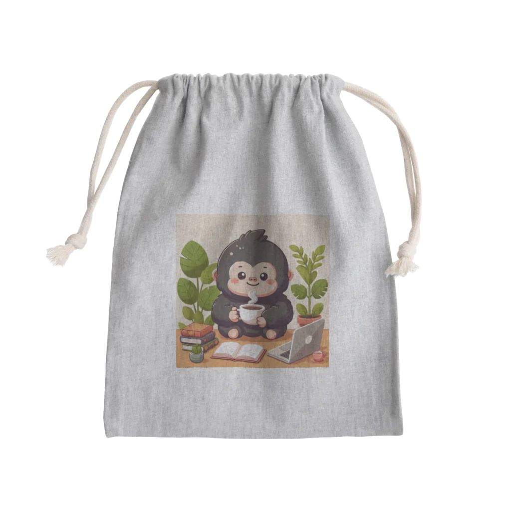 星パンダショップのほっこりコーヒーごりら君 Mini Drawstring Bag