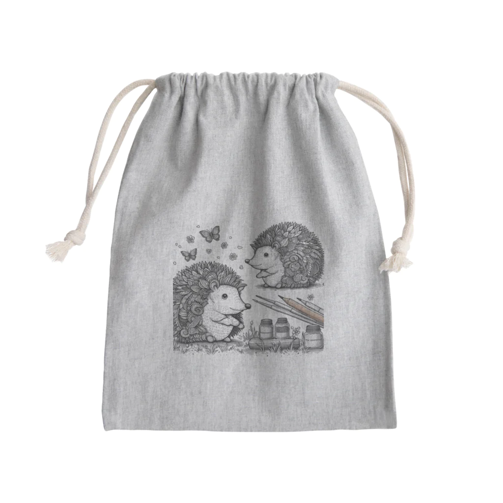 花鳥風月の対面ハリネズミ Mini Drawstring Bag