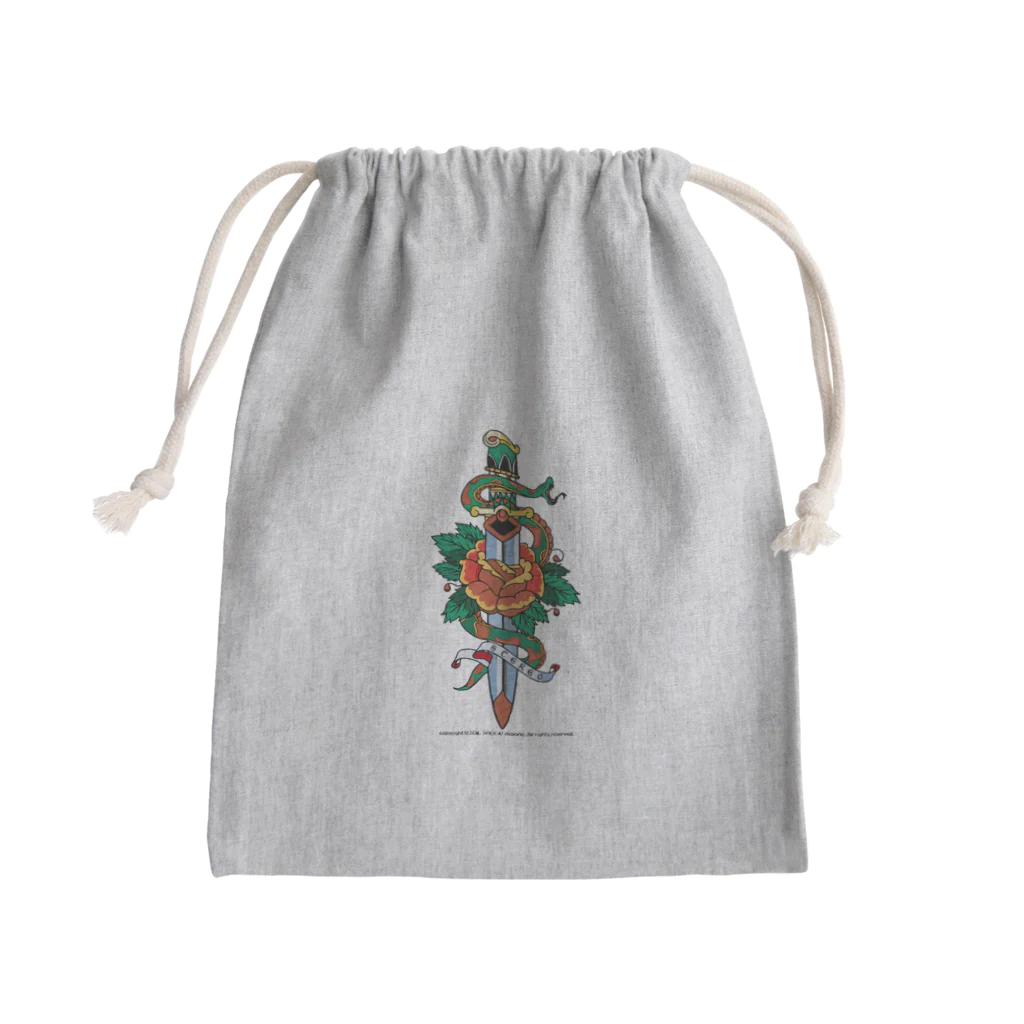 ファンシーTシャツ屋の蛇と薔薇のダガータトゥーデザイン Mini Drawstring Bag