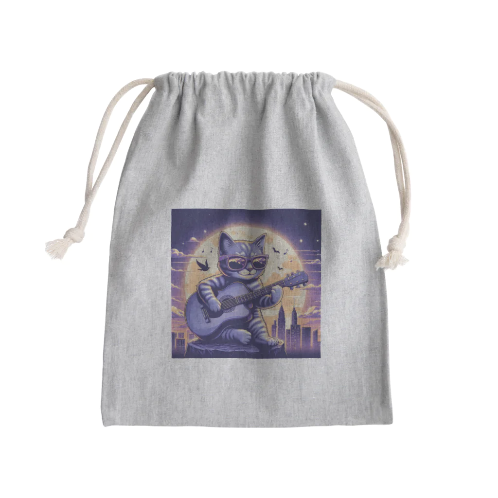 おふざけのギターと猫 Mini Drawstring Bag