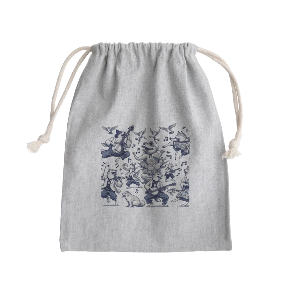 ハーモニーテイルズ・ブティックのカエルと犬の音楽隊 Mini Drawstring Bag