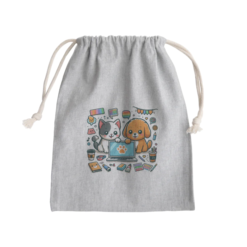 Iyashi_Nowの猫と犬のコラボ Mini Drawstring Bag