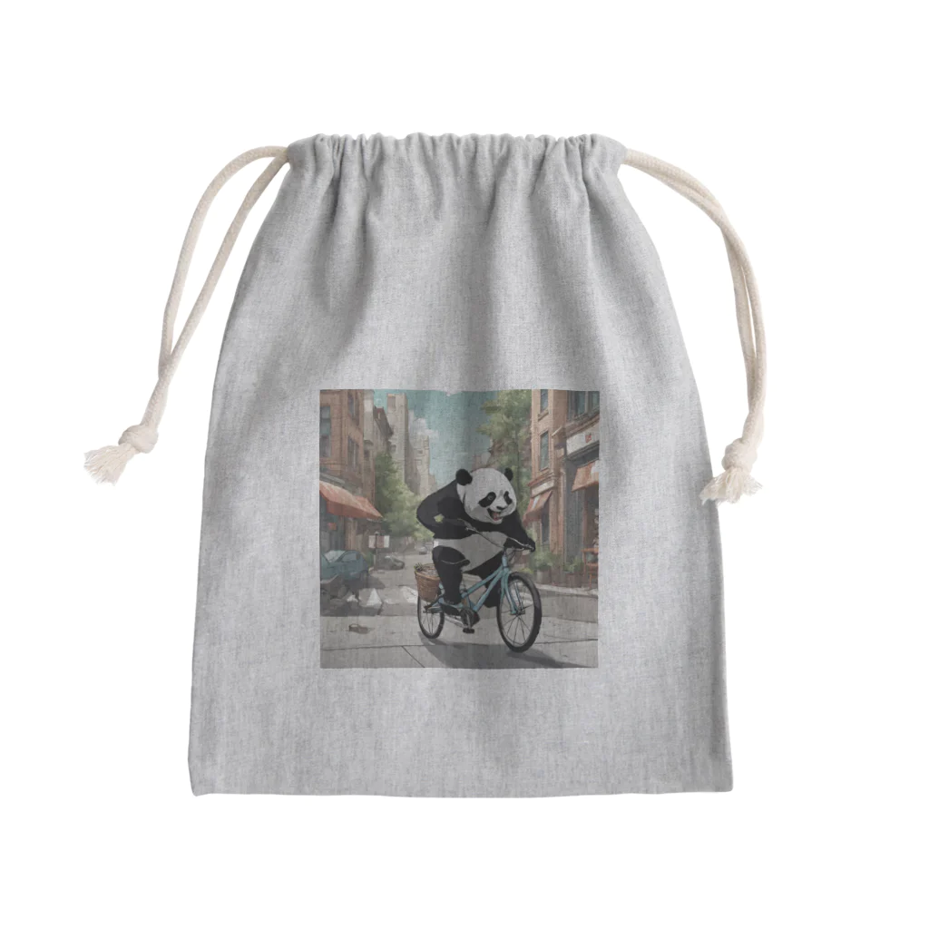 パンダの自転車に乗っているパンダ Mini Drawstring Bag