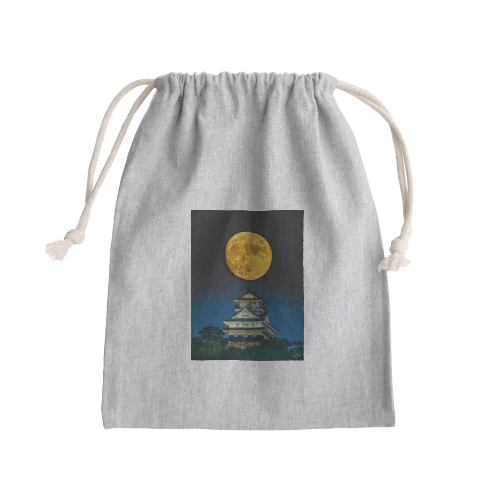 赤い鳥居の満月と岐阜城 Mini Drawstring Bag