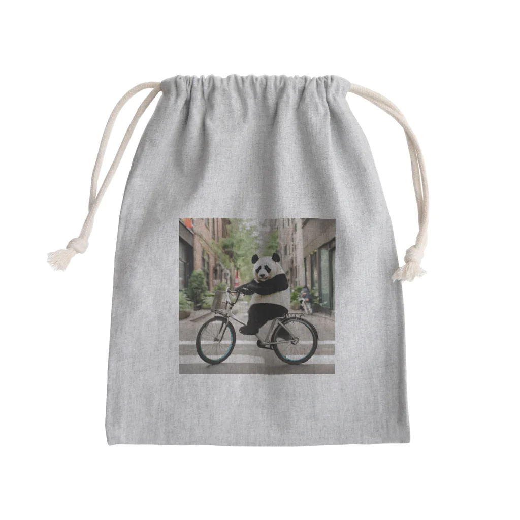 junpeiganba07の街の中を自転車で走るパンダ Mini Drawstring Bag