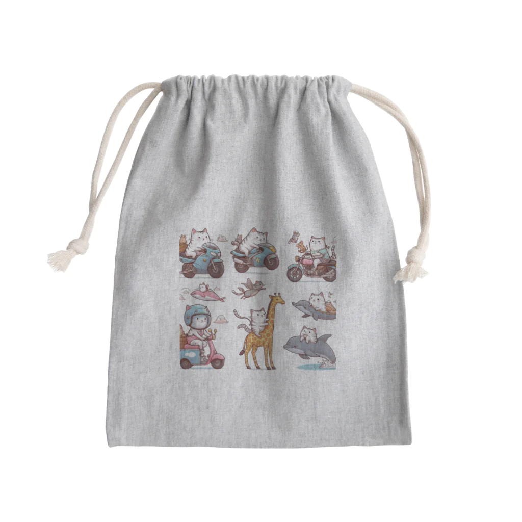 show0504の乗り物ネコ Mini Drawstring Bag