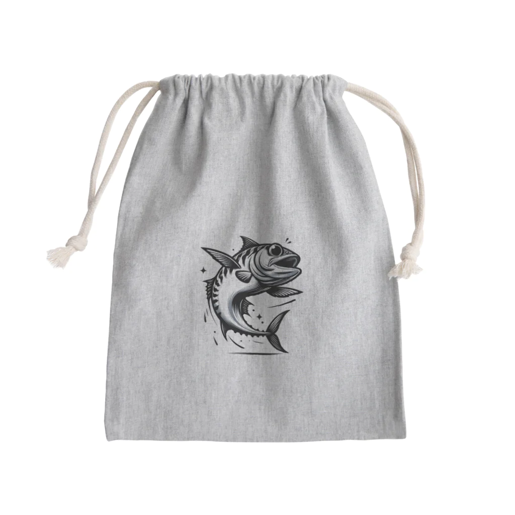 さかなですけど、何か⁉️のアジダンモノクロ Mini Drawstring Bag