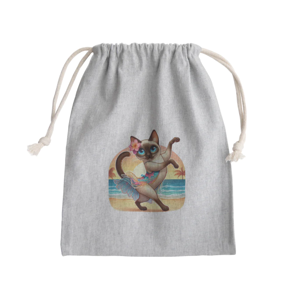 猫と紡ぐ物語のリズム感抜群！長身な白シャムネコがビーチでランバダダンス！  Mini Drawstring Bag