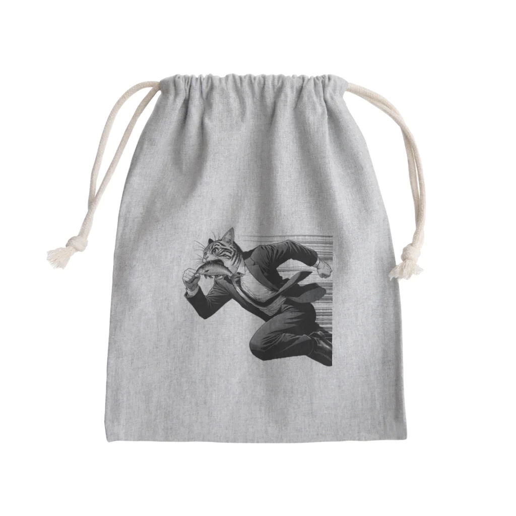 ありSHOPのビジネスキャットのランチタイム Mini Drawstring Bag