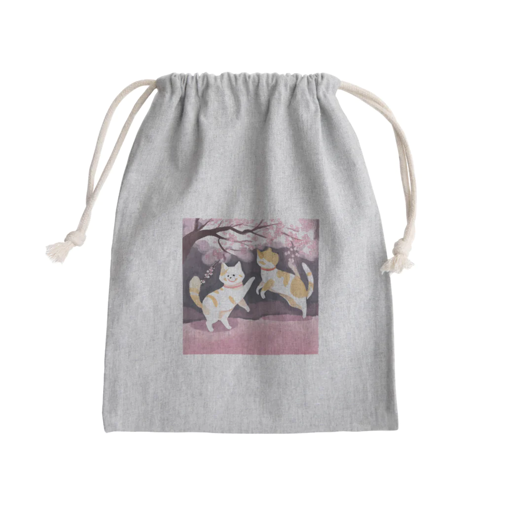 Shironekokuuの桜で遊ぶ犬と猫 Mini Drawstring Bag