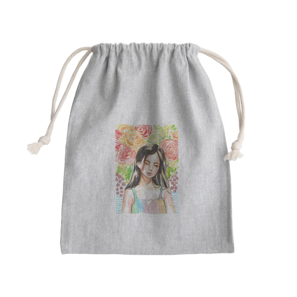 🌼*ﾟがーべらめらん*ﾟ🌼の黒髪少女と花 Mini Drawstring Bag