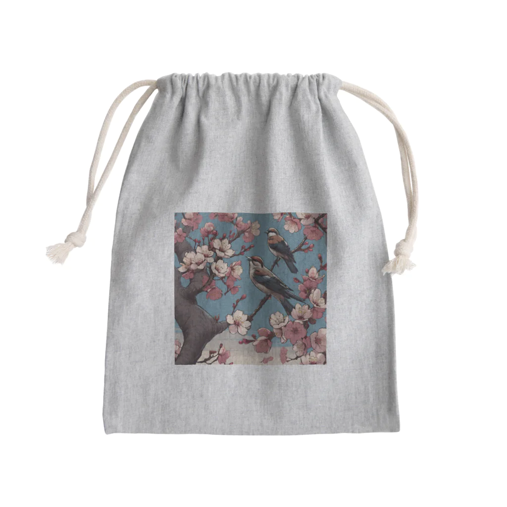 ウェブエンパイアの桜と雀（Cherry blossom & sparrow)  01 Mini Drawstring Bag