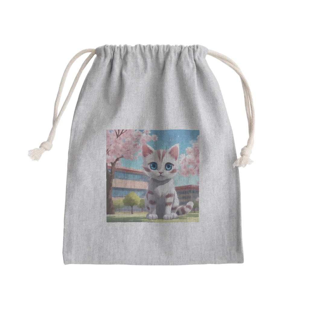 yoiyononakaの春と桜と虎縞白猫06 Mini Drawstring Bag