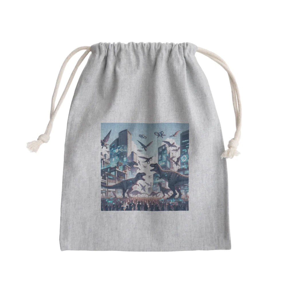 Irregular is beautifulのCretaceous Clash: Tomorrow's City Showdown Mini Drawstring Bag