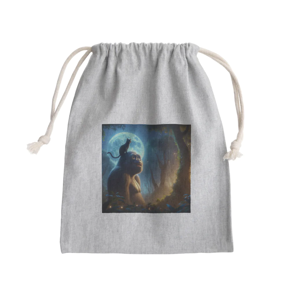 Super_Bluemoonの不思議な世界のゴリラと黒猫の友情♪ Mini Drawstring Bag