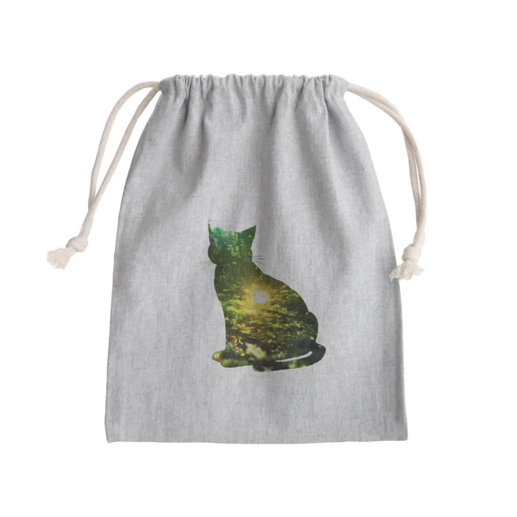 猫との風景の深い森と猫002 Mini Drawstring Bag