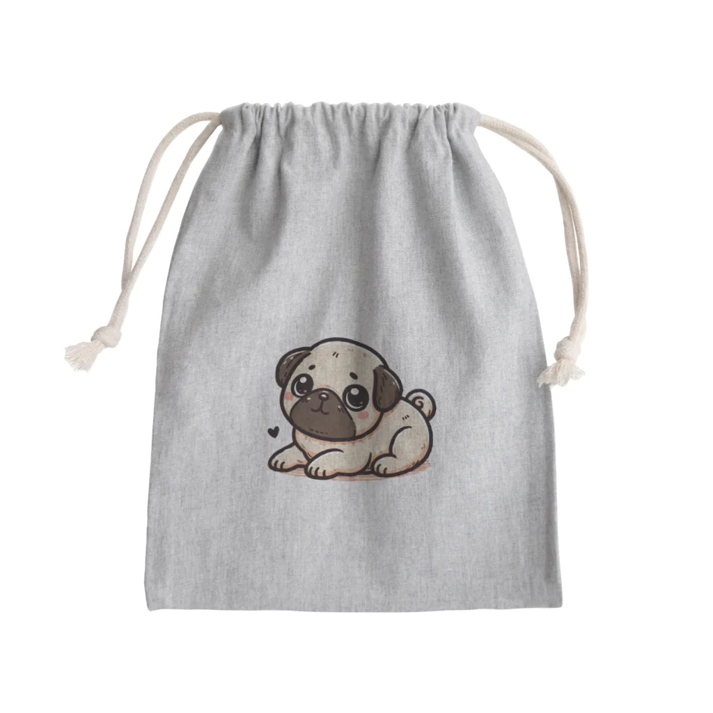 鼻ぺちゃ犬と和猫のコロコロアニメパグ Mini Drawstring Bag