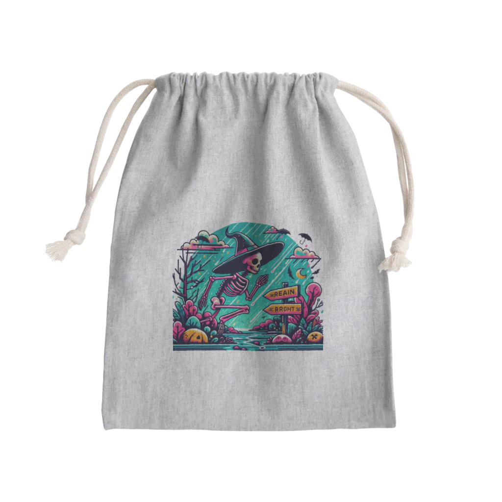 かるるんショップの骸骨紳士シリーズ　雨ニモマケズ、風ニモマケズ Mini Drawstring Bag