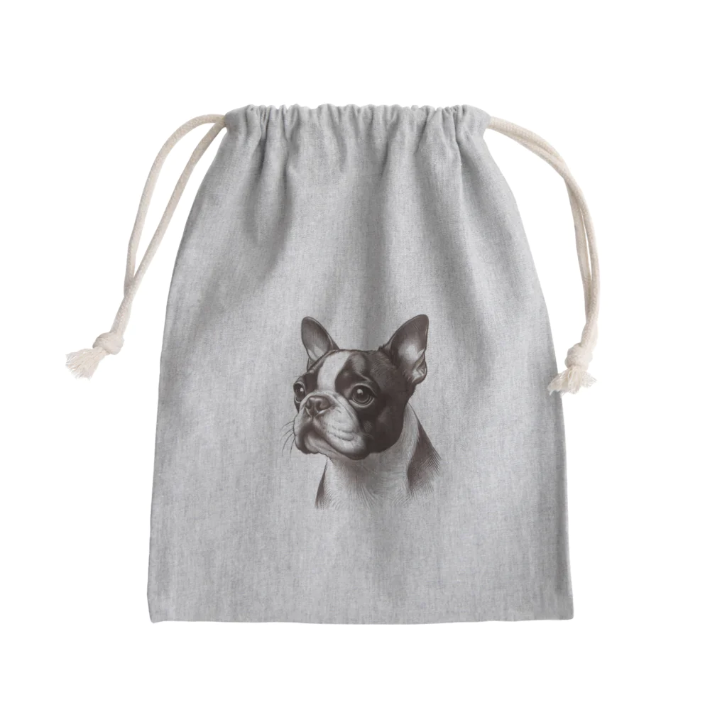 鼻ぺちゃ犬と和猫のボストンテリア デッサン Mini Drawstring Bag