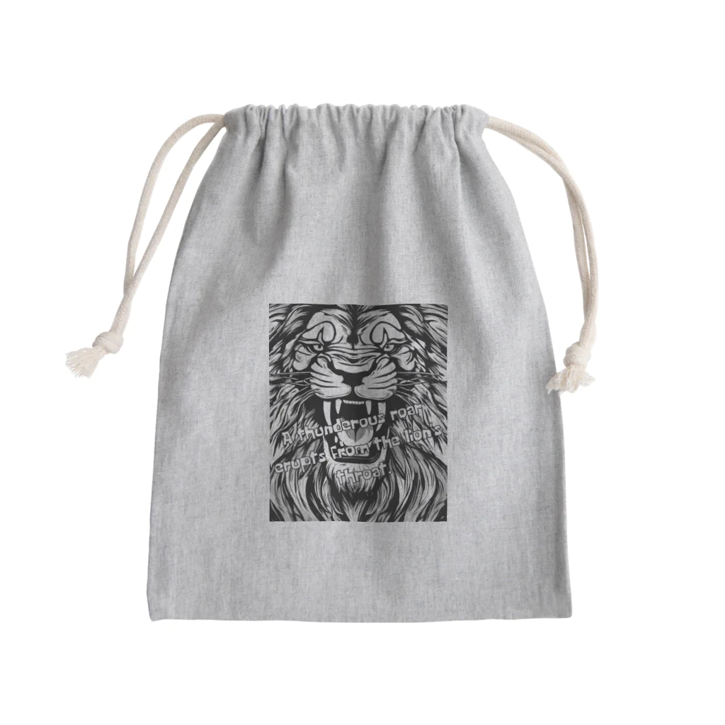 SERIY_SHOPの荘厳なる支配者：モノトーンのライオンの描画 Mini Drawstring Bag