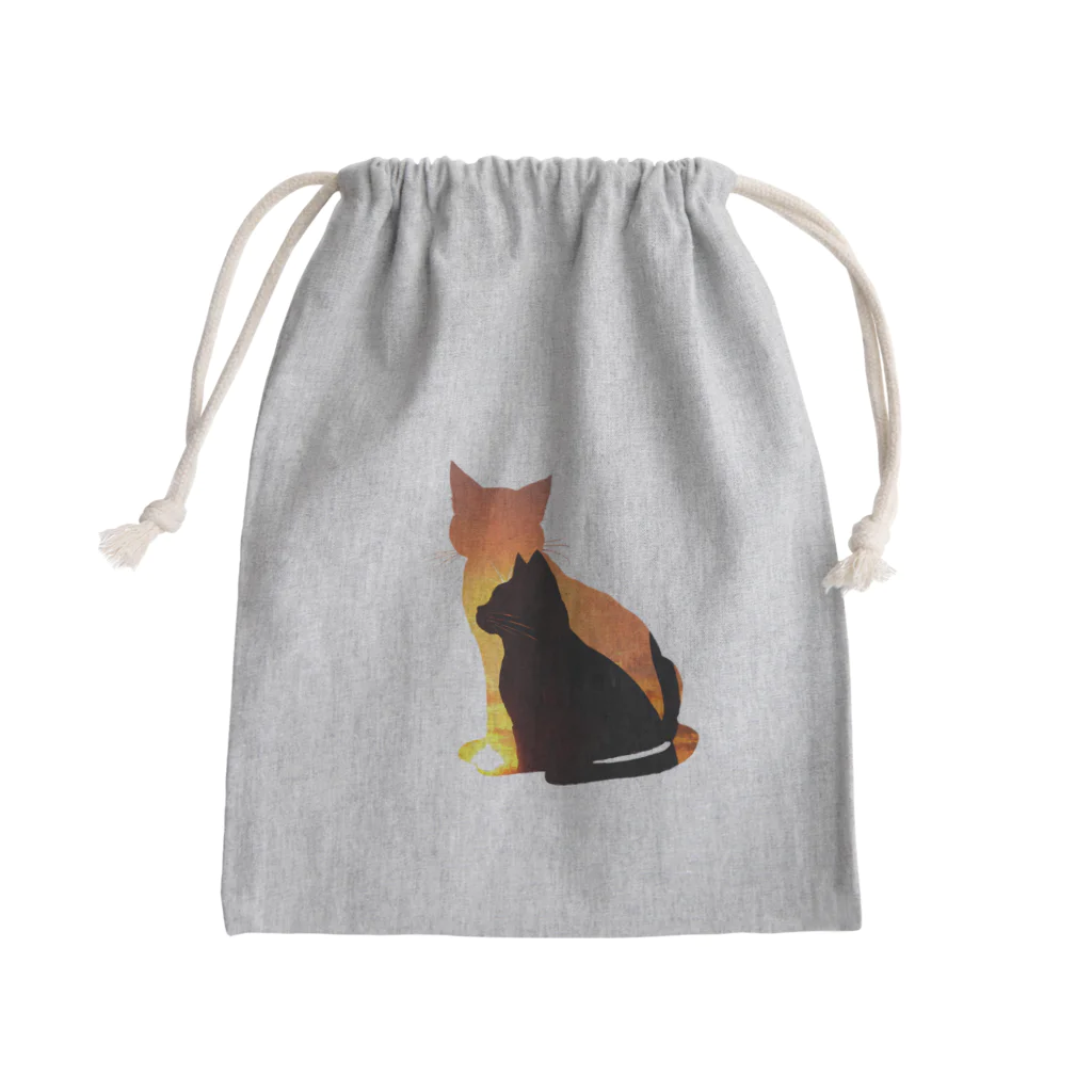 猫との風景の夕焼けと猫と猫001 Mini Drawstring Bag