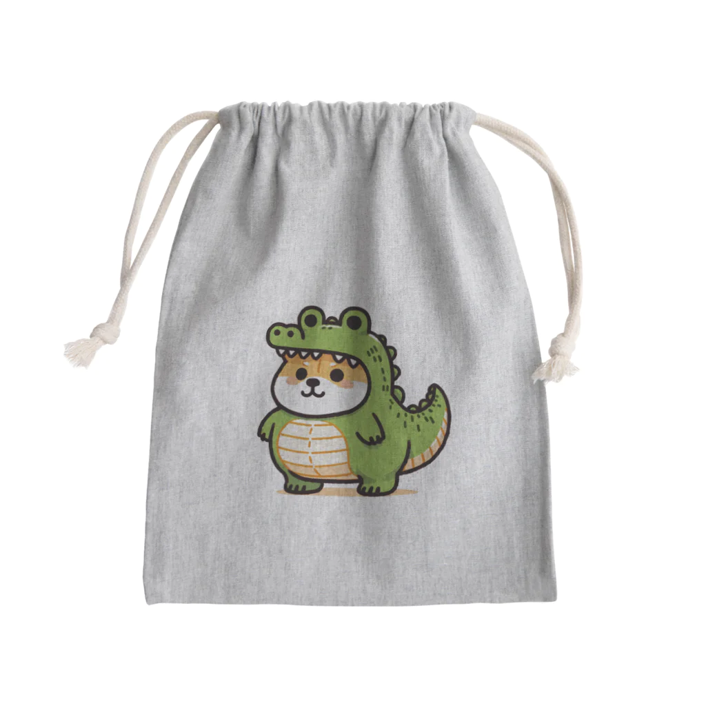 柴犬に囲まれたいのワニの着ぐるみを着た柴犬のイラスト Mini Drawstring Bag