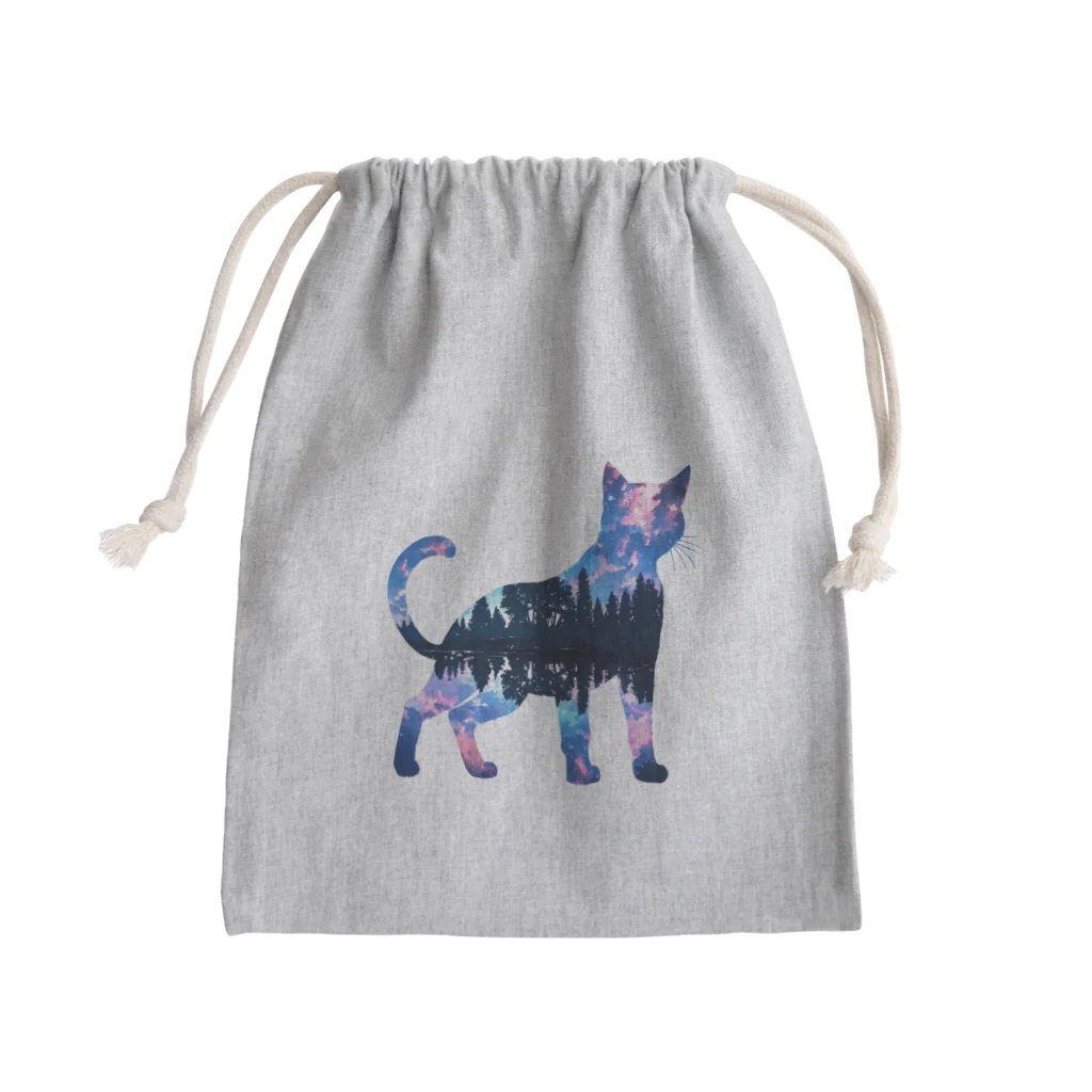 猫との風景の星空と猫_009 Mini Drawstring Bag