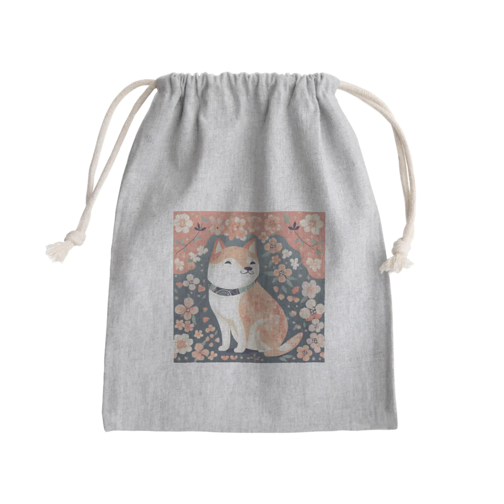 Grazing Wombatの日本画風、柴犬と桜-Japanese-style painting of a Shiba Inu with cherry blossoms Mini Drawstring Bag