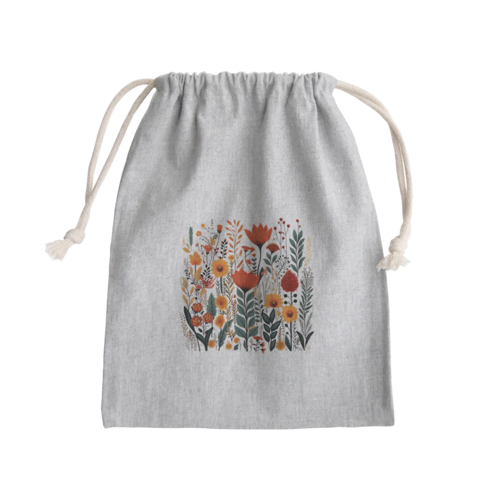 Grazing Wombatのヴィンテージなボヘミアンスタイルの花柄　Vintage Bohemian-style floral pattern Mini Drawstring Bag