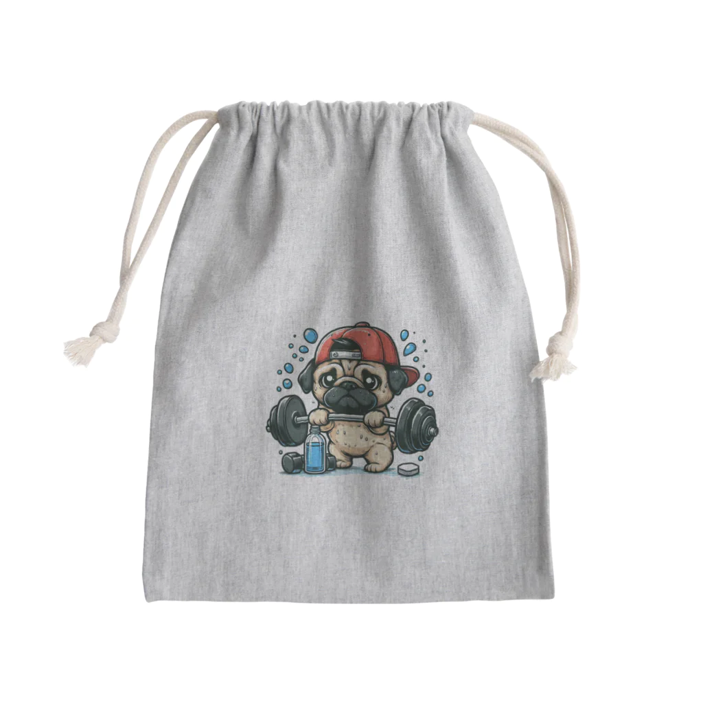 鼻ぺちゃ犬と和猫の筋トレ パグ Mini Drawstring Bag