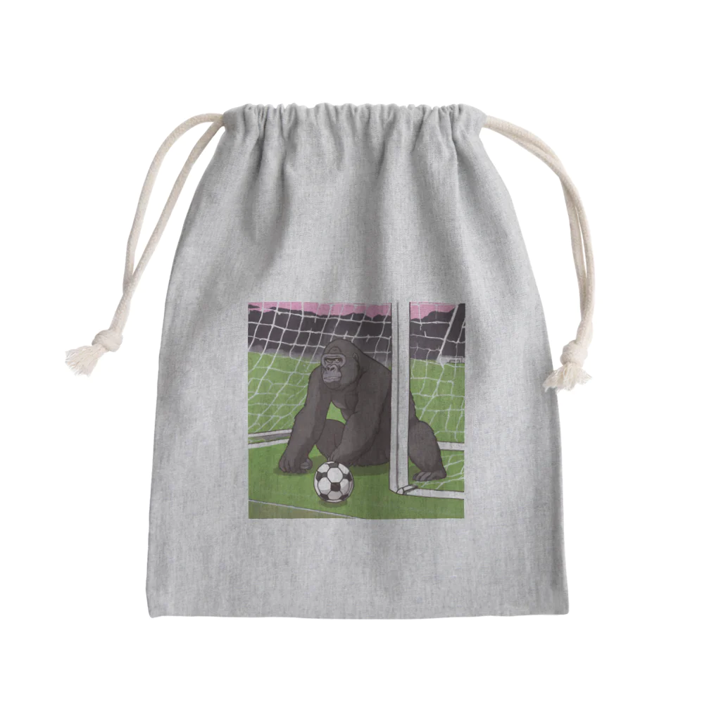 ganeshaのサッカーでゴールを守る白黒のゴリラ Mini Drawstring Bag