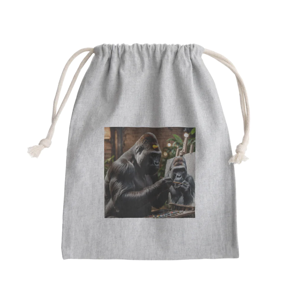 fumi_sportsの絵画人、ゴリラ Mini Drawstring Bag