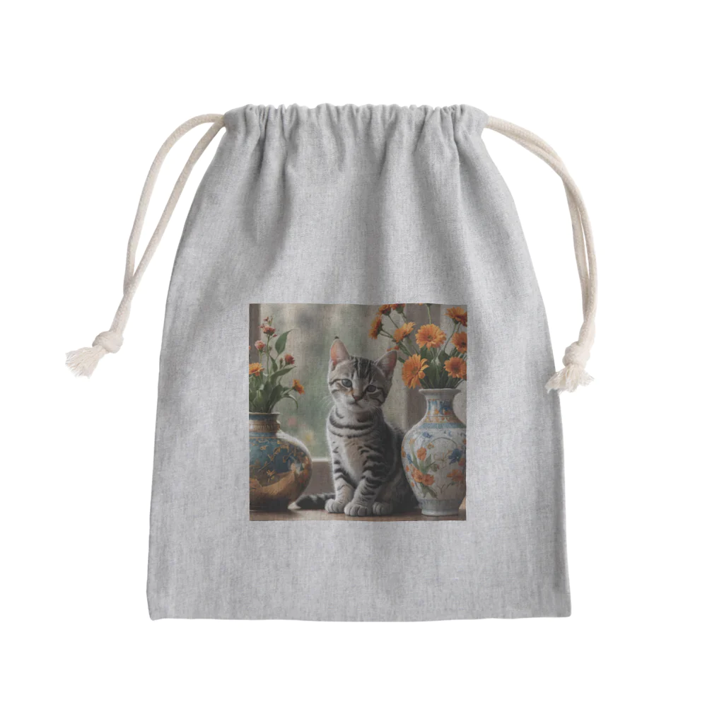 Ten117のアメショと花 Mini Drawstring Bag