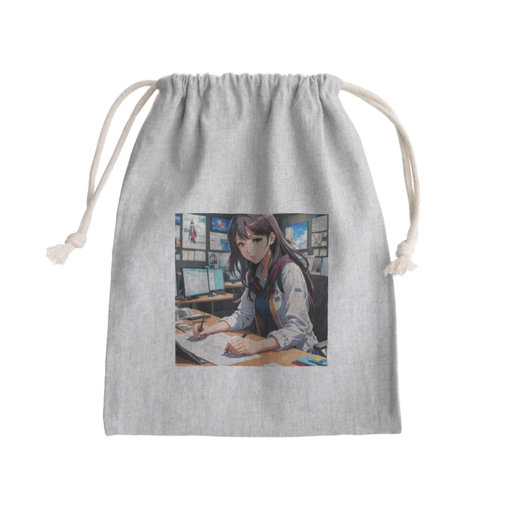 エーアイコの学者風の女性が研究しているシーン Mini Drawstring Bag