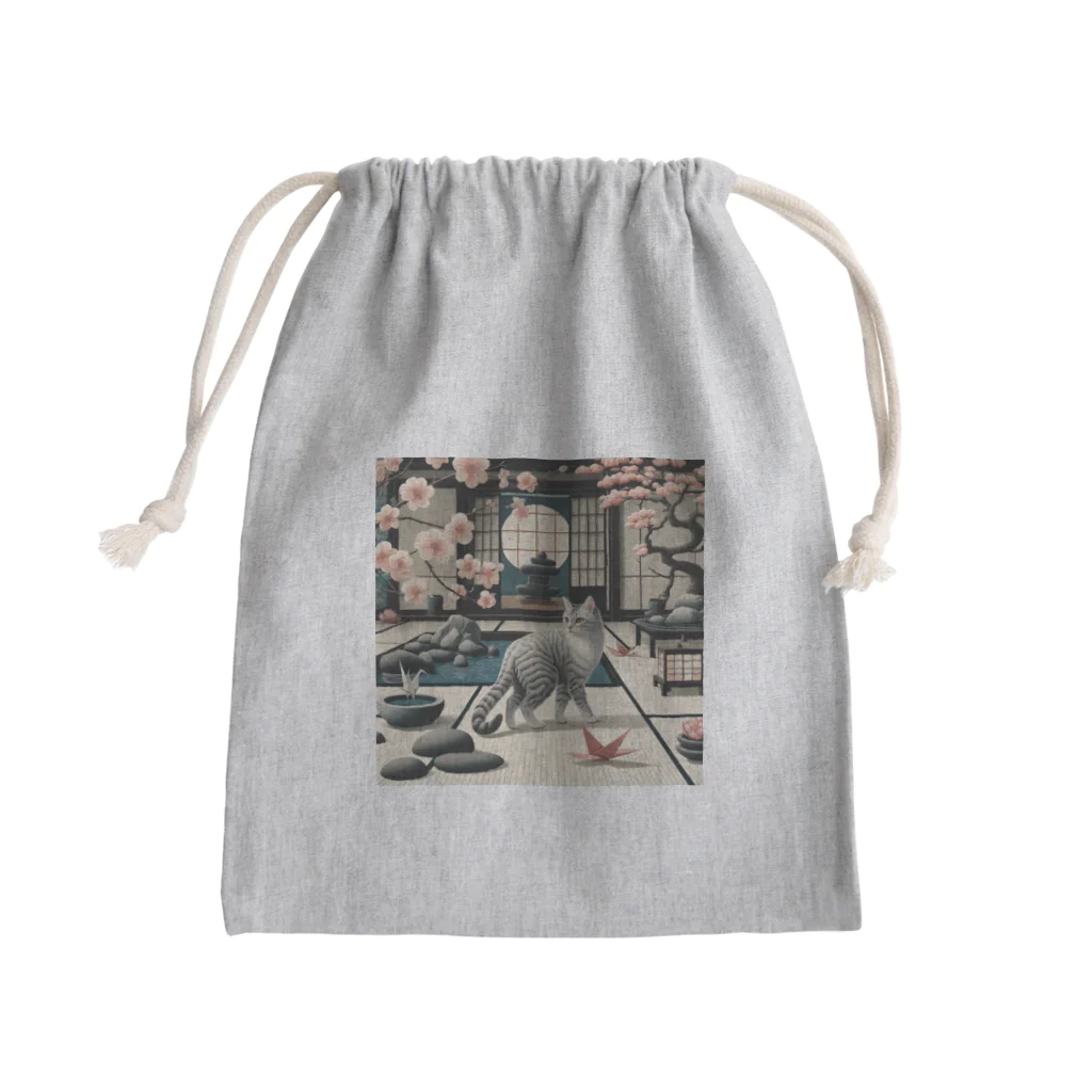 EMAKIの和紋様 x 猫　禅庭園の猫 Mini Drawstring Bag