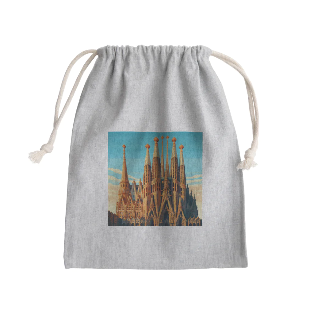 Pixel Art Goodsのサクラダファミリア（pixel art） Mini Drawstring Bag