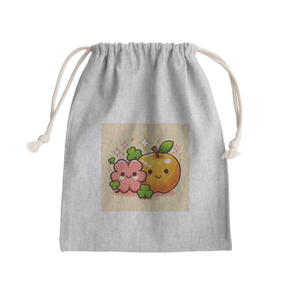 金運上昇金のリンゴの恋愛運アップの金のリンゴとピンクのクローバー Mini Drawstring Bag