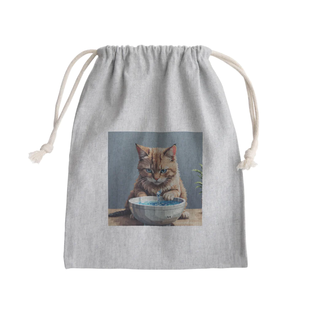 nekoと鉄の水を飲んでいる猫 Mini Drawstring Bag