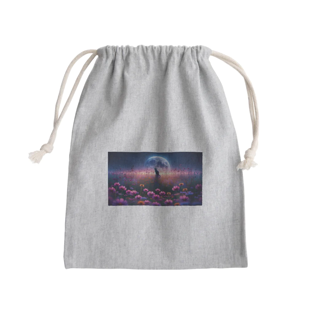 space catの花畑と猫と満月と Mini Drawstring Bag