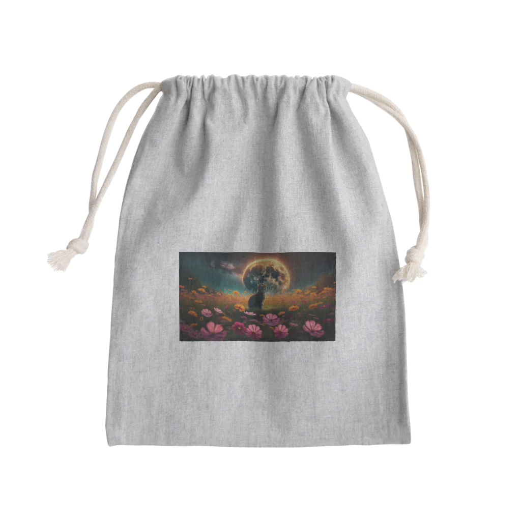 space catの秋の満月 青い目の猫 Mini Drawstring Bag