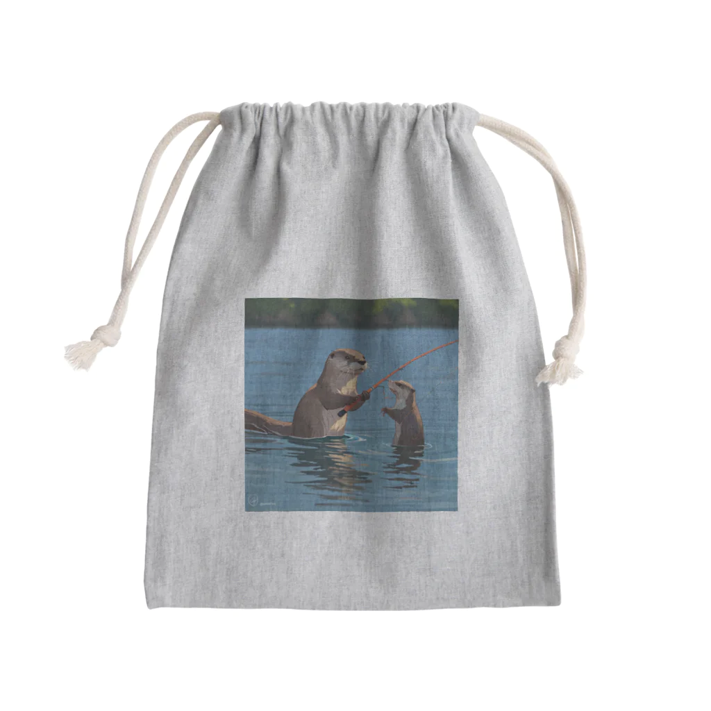 ganeshaのOtterpngで釣り体験 Mini Drawstring Bag