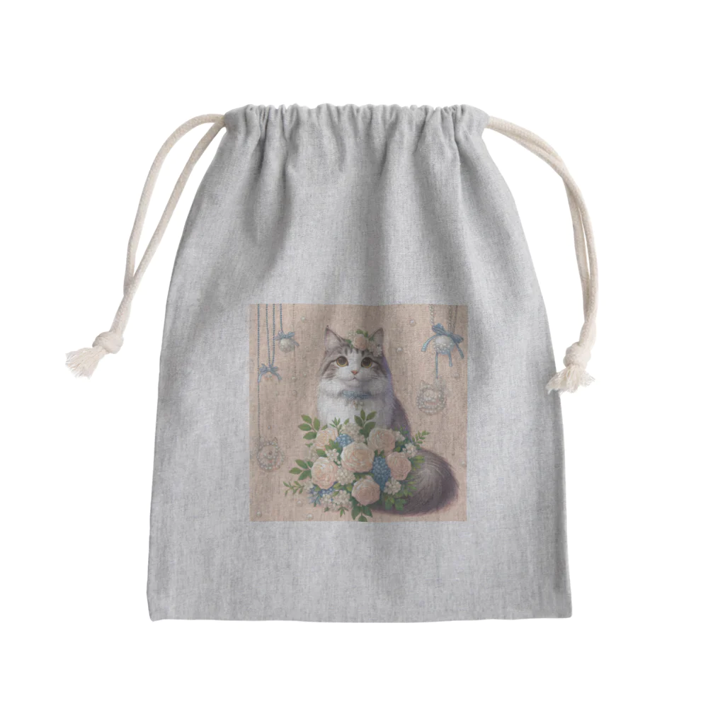 Y m @Y's shopの猫と薔薇　パールver. Mini Drawstring Bag