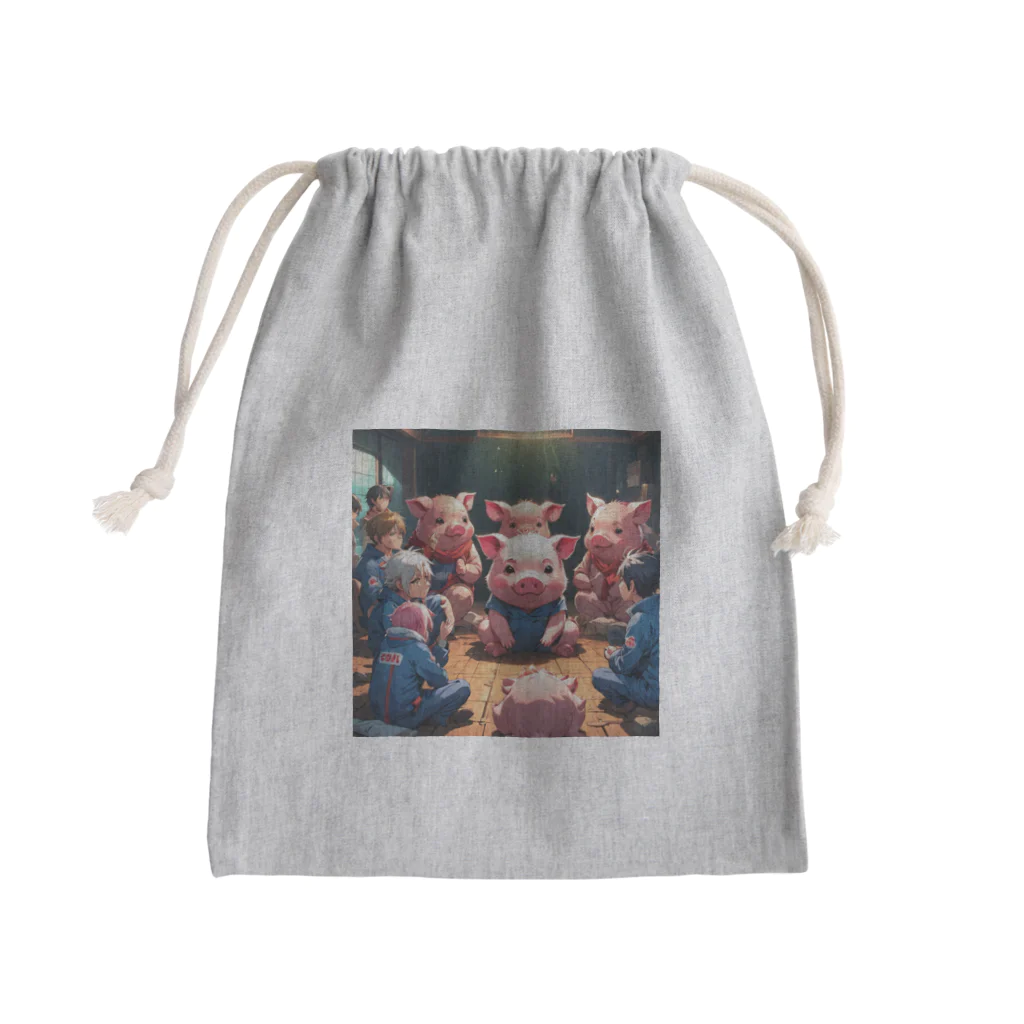 MTHのちーむのこんふりくとをするみにぶた仲介 Mini Drawstring Bag