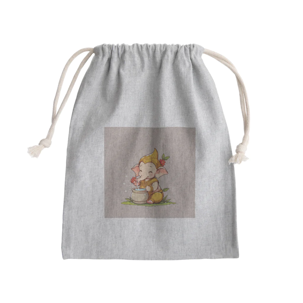 ganeshaのかわいいガネーシャの水やり花 Mini Drawstring Bag